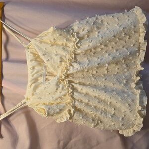 Cream Textured Ruffle Spaghetti Top Womens Size Small (Christina # 13)